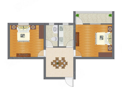 2室1厅 49.76平米