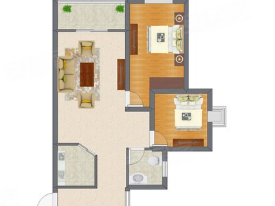 2室1厅 76.00平米