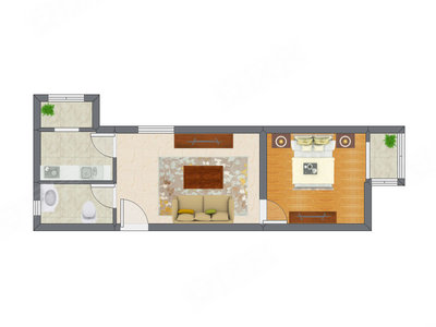 1室1厅 57.57平米户型图