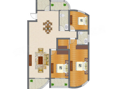 3室2厅 102.98平米户型图