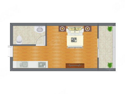 1室1厅 40.71平米户型图