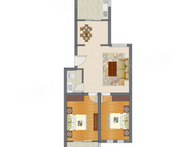 2室2厅 86.59平米户型图