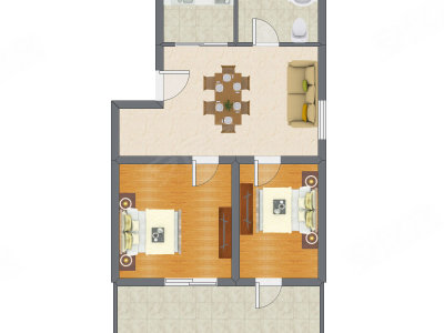 2室2厅 70.12平米户型图