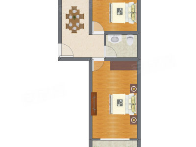 2室1厅 57.12平米