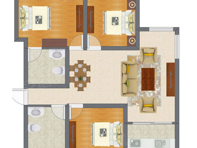 3室2厅 65.30平米户型图