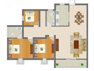 3室2厅 91.91平米户型图