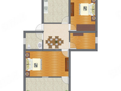 2室1厅 60.99平米