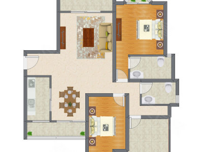 2室2厅 114.01平米户型图