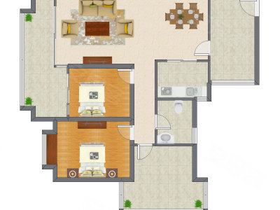 2室2厅 106.92平米户型图