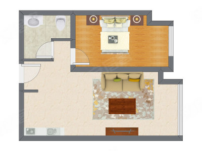 1室1厅 68.16平米户型图