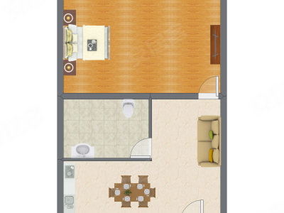 1室2厅 61.00平米户型图