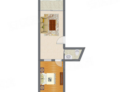 1室1厅 55.56平米户型图