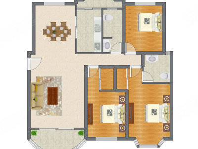 3室2厅 136.00平米户型图