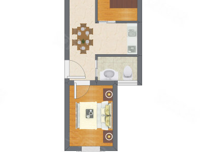1室1厅 34.73平米户型图