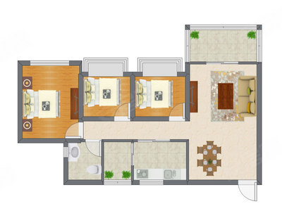 3室2厅 95.20平米户型图
