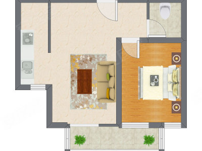 1室1厅 56.60平米户型图