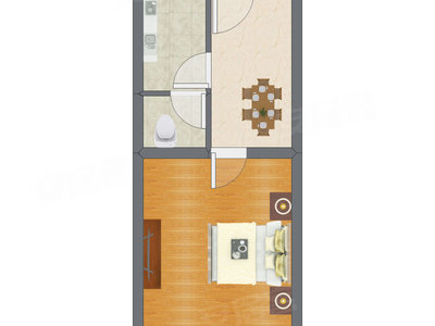 1室1厅 37.66平米户型图