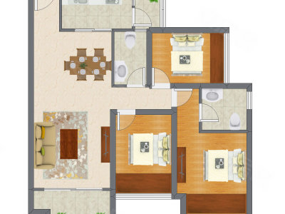 3室2厅 95.37平米户型图