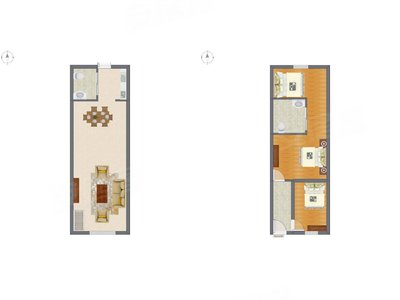 2室1厅 43.00平米户型图