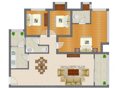 3室2厅 144.12平米户型图