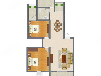 2室2厅 101.45平米户型图