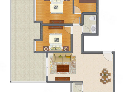 2室2厅 87.14平米户型图