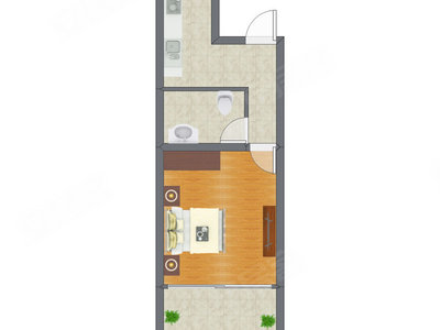 1室1厅 37.25平米户型图