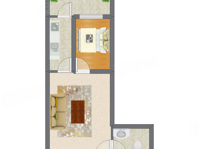 1室1厅 54.34平米户型图