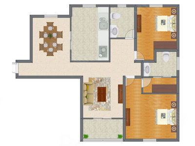 2室2厅 128.89平米户型图