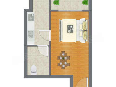 1室1厅 25.36平米