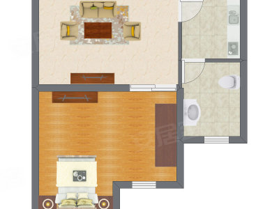 1室1厅 40.93平米户型图