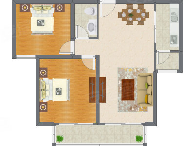 2室2厅 96.51平米户型图