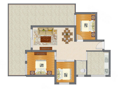 3室2厅 74.95平米户型图