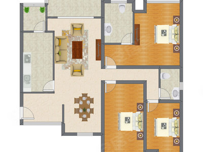 3室2厅 129.40平米