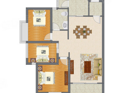 3室2厅 85.63平米户型图
