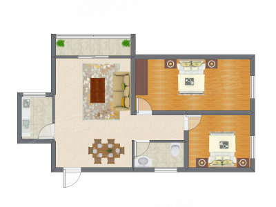 2室2厅 79.98平米户型图