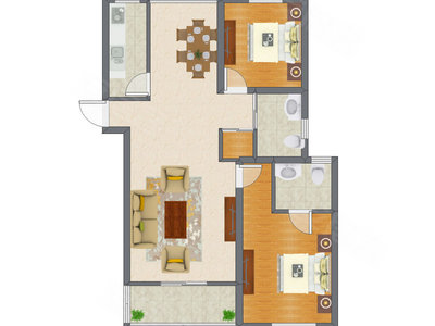 2室2厅 99.74平米户型图