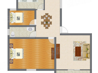2室2厅 90.67平米户型图