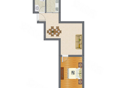 1室2厅 47.90平米