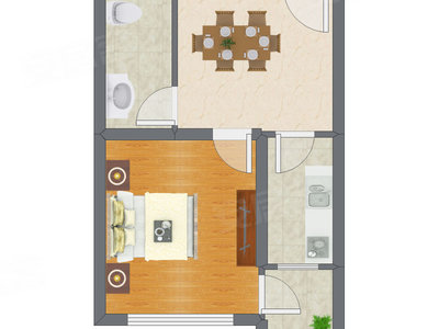 1室1厅 45.28平米户型图