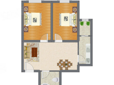 2室2厅 53.00平米户型图