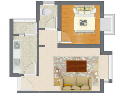 1室1厅 28.66平米户型图