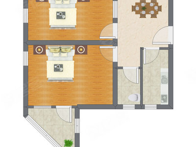 2室1厅 63.70平米户型图