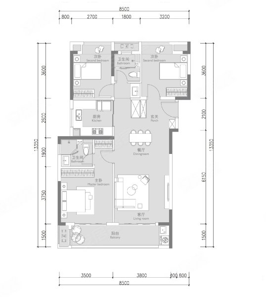 中交澄园3室2厅2卫114㎡南北262万