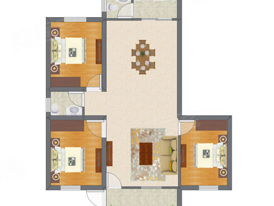 3室2厅 81.20平米户型图