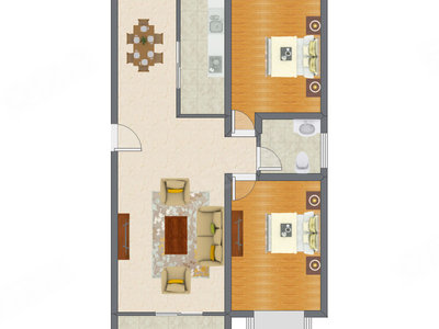 2室2厅 90.52平米户型图
