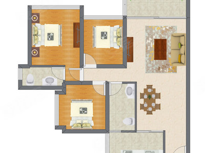 3室2厅 88.60平米户型图