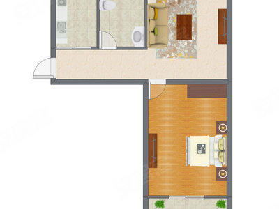 1室1厅 52.22平米户型图
