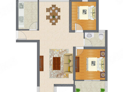 2室2厅 94.78平米户型图