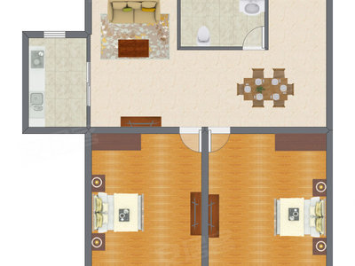 2室1厅 86.63平米户型图